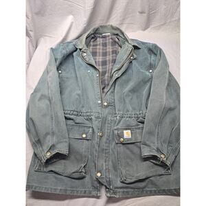 Vintage Carhartt Chore Coat Michigan Jacket Green Duck Canvas Blanket Lined L